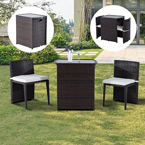 Outsunny 3 Piece Chair and Table Rattan Wicker Patio Nesting Furniture Set