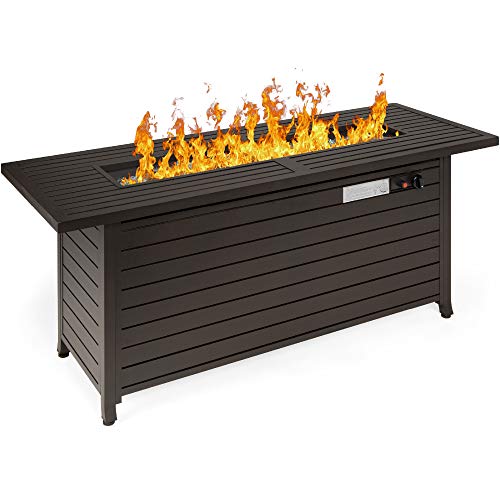 Best Choice Products 57in 50,000 BTU Rectangular Propane Extruded Aluminum Gas Fire Pit Table w/Burner Lid, Storage, Cover, Glass Beads - Dark Brown