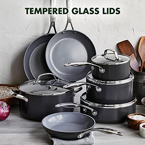 GreenPan Valencia Pro Hard Anodized Induction Safe Healthy Ceramic Nonstick, Cookware Pots and Pans Set, 11 Piece, Gray