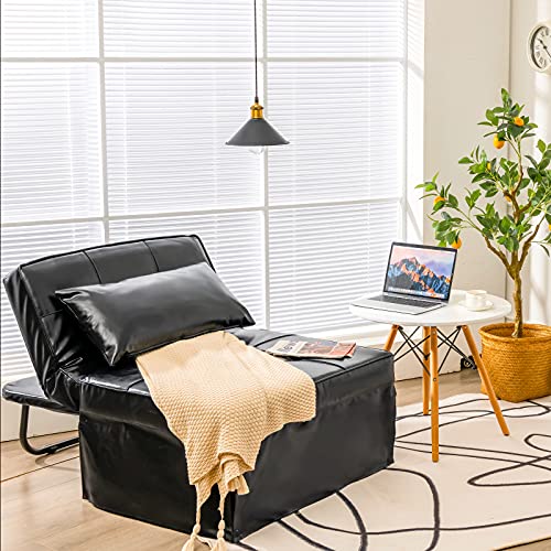 Giantex Sofa Bed Convertible Sleeper Adjustable Recliner Chair 4 in 1 Multi-Function 6-Position Backrest Ottoman Guest Bed Sofa Couch with Waist Pillow No Assembly (Black)
