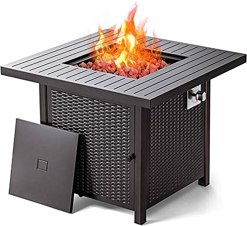 32″ Fire Table, Outdoor Propane Fire Pit Table, 50,000 BTU auto-Ignition Gas fire Pit with lid, ETL Certification and Strong Striped Steel Surface, Summer Table, Winter Pit