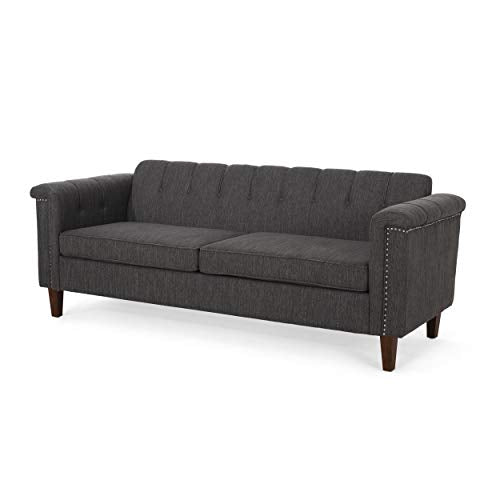 Christopher Knight Home Shelby Contemporary Channel Stitch Fabric 3 Seater Sofa, Charcoal + Espresso