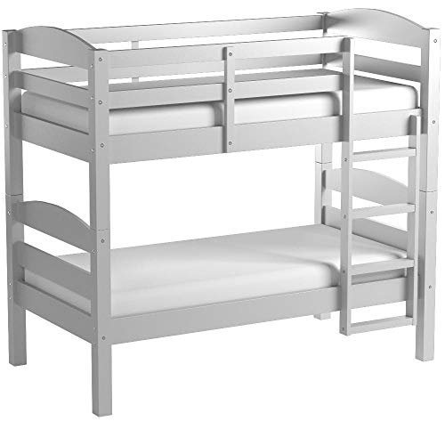 Walker Edison Della Classic Solid Wood Twin over Twin Bunk Bed, Twin over Twin, Grey