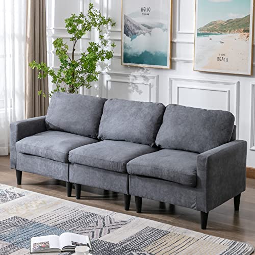 CANMOV Convertible Sectional Sofa Couch, Modern Linen Fabric L-Shaped Ottoman Couch with 3-Seat Sofa for Small Living Room, Apartment and Small Space, Gray
