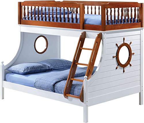 Twin Over Full Bunk Bed, Harper&Bright Designs Solid Wooden Bed Frame for Kids Bedroom with Ladder Stairs and Safety Guard Rail, Easy Assembly, Space-Saving Sailor Design