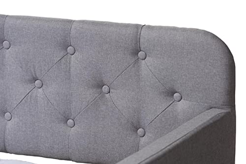 Baxton Studio Camelia Modern and Contemporary Grey Fabric Upholstered Button-Tufted Twin Size Sofa Daybed with Roll-Out Trundle Guest Bed