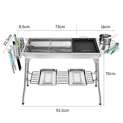 QIAOLI Charcoal Grill Portable Folding BBQ Grill Barbecue Outdoor Stainless Steel Smoker BBQ for Picnic Garden Terrace Camping