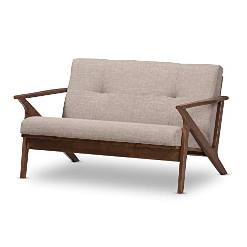 Baxton Studio Bianca Mid-Century Modern Walnut Wood Light Grey Fabric Tufted 2-Seater Loveseat Mid-Century/Light Grey/Walnut Brown/Fabric Polyester 100%