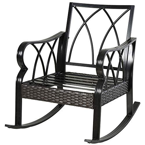 Outsunny Rattan Wicker Rocking Chair with Aluminum Frame, Soft Cushions, Classic Style for Garden, Patio, Lawn, Khaki