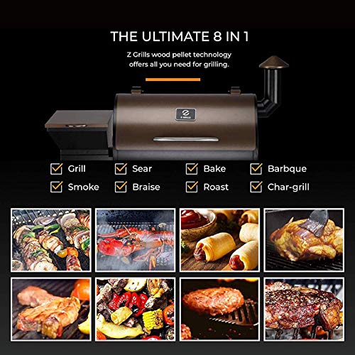 Z GRILLS ZPG-1000D 2020 New Model Wood Pellet Grill & Smoker, 8 in 1 BBQ Grill Auto Temperature Control, 1, 1060 sq in Bronze