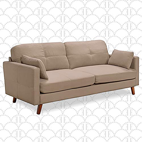 Elle Decor Alix Upholstered Living Room Sofa, Tufted Fabric Couch, Mid-Century Walnut Tapered Footers, 78