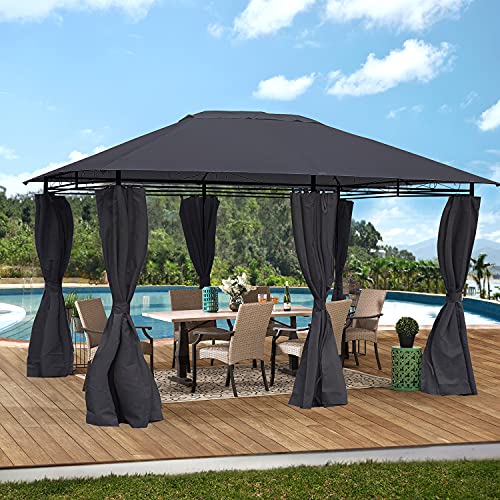 Outdoor Canopy Gazebo Tent Large Patio Canopy Shelter 10 x 13 Feet Double Roof Patio Gazebo Outdoor Instant Canopy with Rustproof Steel Frame for Garden, Patio, Lawns, Parties, Gray