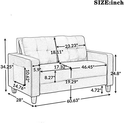 RINIMEI 2 Piece Living Room Furniture Set Include Upholstered Three Seater Sofá & Loveseat, Sectional Sofa Stylish Velvet Tufted Cushion Couch Easy Assemble W/Side Pockets,Grey, Gray