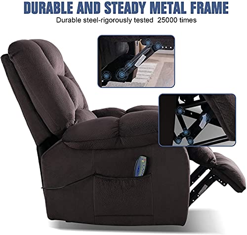 ANJ Massage Recliner Chair with Heat and Vibration, Overstuffed Manual Reclining Single Sofa Fabric Massaging Recliners (Chocolate)