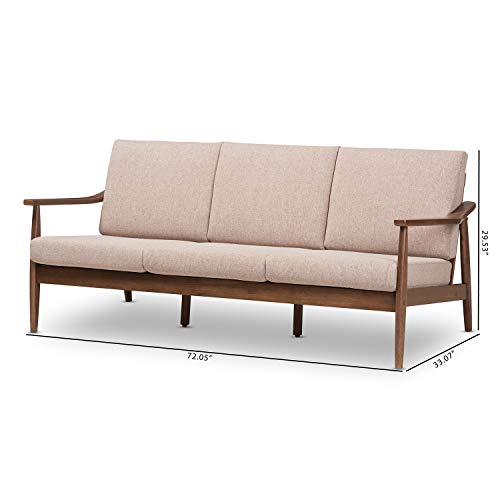 Baxton Studio Venza Mid-Century Modern Walnut Wood Light Brown Fabric Upholstered 3-Seater Sofa Mid-Century/Light Brown/Walnut Brown/Fabric Polyester 100%
