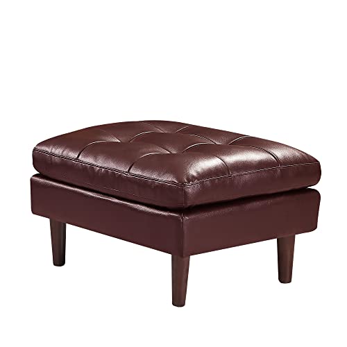 Accent Chair Single Sofa with Ottoman Set, Modern Black Air Leather and PVC Sofa and Ottoman for Living Room Hotel, Modern Armchair with Footrest, Lounge Single Sofa Set with Ottoman (Red+Air Leather)