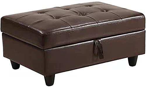 GAOPAN PU Faux Leather Sectional Sofa L Shaped Couch with Chaise Storage Ottoman and 2 Pillows Right Corner for Living Room (Brown)