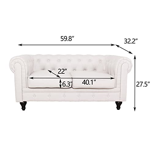 Chesterfield Chair for Living Room Furniture Sets (Loveseat, Cream)