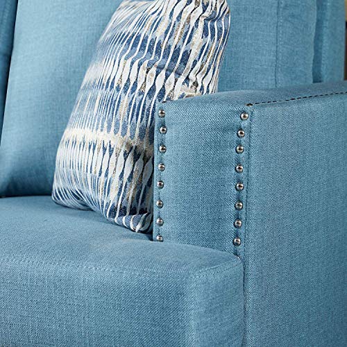 Top Space Loveseat Sofa Modern Upholstered Couch Rivet Style Mid Century Loveseats Casual Arm Chair Living Room Small Space Linen Fabric Furniture(1 PC-2, Blue)