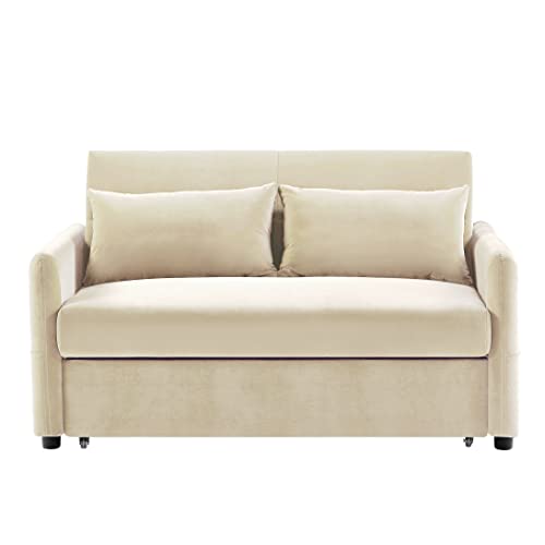 Merax Velvet Sofa Set Convertible Sleeper Sofa, with a 3-Level Adjustable backrest