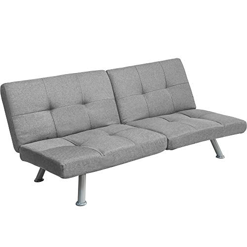 Harper&Bright Designs Multifunctional Convertible Futon Sofa Bed with Slanted Steel Legs (Grey)