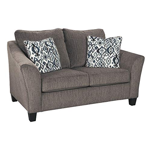 Signature Design by Ashley - Nemoli Modern Loveseat w/ 2 Pillows, Slate Gray