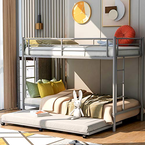 Metal Twin Over Twin Bunk Beds with Trundle Bed Twin Bunk Beds for Kids No Box Spring Required