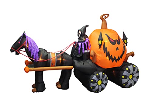 11.5 Foot Long Inflatable Grim Reaper Driving Pumpkin Carriage