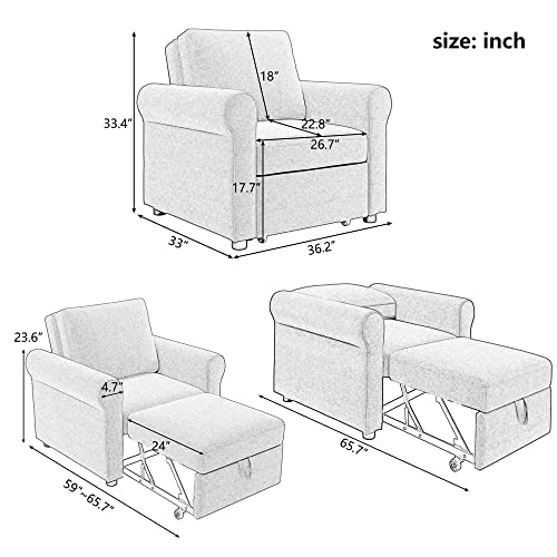 3-in-1 Sofa Bed Chair, Polibi Convertible Sleeper Chair Bed, Adjust Backrest Into a Sofa, Single Bed, Modern Lounger Chair Bed for Living Room Bedroom