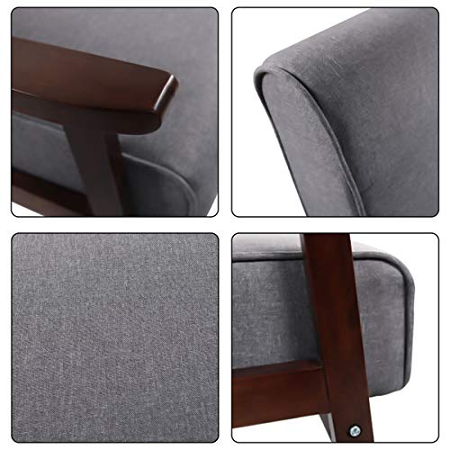 Sofa Set Living Room Couch Set Office Home Furniture Mid-Century Modern Fabric Wooden 2-Seater Loveseat Sturdy Wood Frame Lounge Chairs (2, Grey)