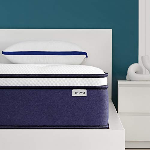 Queen Mattress, JINGWEI 10 Inch Individually Wrapped Pocket Coils Wrapped Pocketed Encased Coil Pocket Spring Mattress, Innerspring Foam Bed Mattress in a Box for Durable Support & Pressure Relief