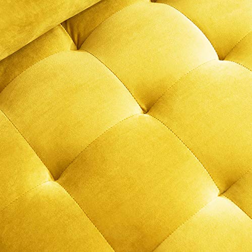 Rhomtree Mid Century Sofa Velvet Fabric Upholster Couch 71” Modern Futon Bench Loveseat Living Room Sofa with 2 Throw Pillows (Yellow)