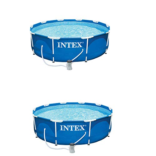 Intex 10ft x 30in Metal Frame Above Ground Pool Set with Filter Pump (2 Pack)