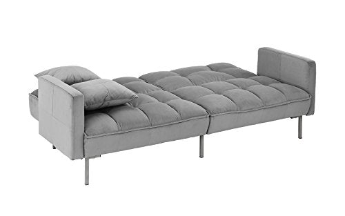 Modern Plush Tufted Velvet Splitback Living Room Futon (Light Grey)
