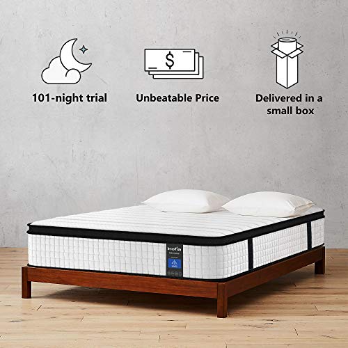 Inofia Queen Mattress, 12 Inch Hybrid Innerspring Double Mattress in a Box, Cool Bed with Breathable Soft Knitted Fabric Cover, 101 Risk-Free Nights Trial