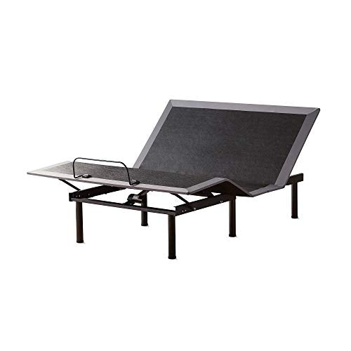LUCID L150 Bed Base – Upholstered Frame – Head and Foot Incline – Wireless Remote Control Adjustable, Full, Charcoal