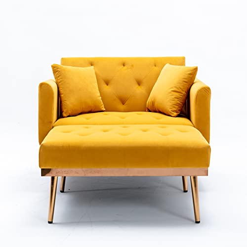 CHASIAISY Accent Chaise Lounger Loveseat Sofa Bed | Velvet Cover 2 Pillows Adjustable Reclining Back | Convertible Folding Couch Sleeper Sofa Bed for Living Room Bedroom Office Apartment Small Spaces