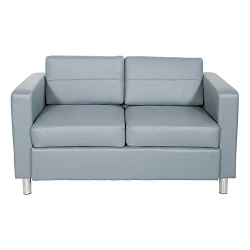 OSP Home Furnishings Pacific Loveseat with Padded Box Spring Seats and Silver Metal Legs, Charcoal Grey Faux Leather