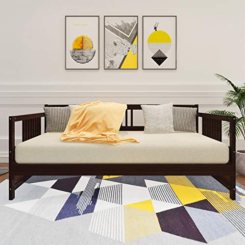 Modern Solid Wood Daybed, Multifunctional Daybed Twin Size, Harper&Bright Designs Wood Daybed Frame Twin with Rails, Wooden Slats Support Modern Daybed Twin Ship from USA Warehouse (Espresso)