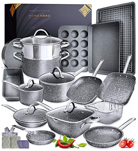 Granite Cookware Sets Nonstick Pots and Pans Set Nonstick - 23pc Kitchen Cookware Sets Induction Cookware Induction Pots and Pans for Cooking Pan Set Granite Cookware Set Non Sticking Pan Set