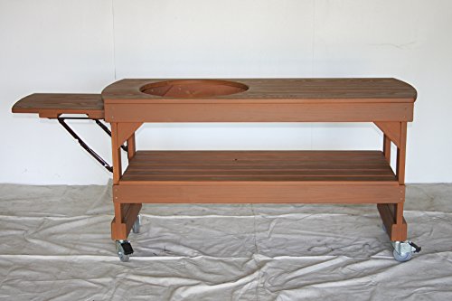 J S Designs Shop, LLC Big Green Egg Long Cypress Table for Large BGE Grill with Free Drop Leaf Shelf