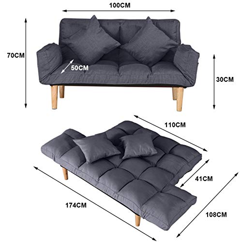 [Delivery Within 2-7 Days] Leisure Lazy Sofa Bed Couch Convertible Chair 4 in 1 Modern Style Wooden Leg Folding Game Recliner, with 2 Pillows and Movable Soft Armrests to Read and Watch TV to Relax