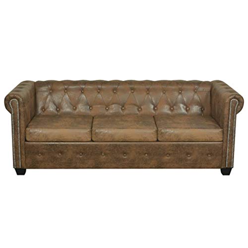 vidaXL vidaXL Chesterfield Sofa 3-Seater Brown Faux Leather