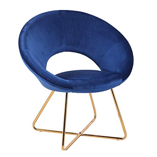 ZHAS Velvet Dinning Chair, Arm Club Accent Mid-Back Support Modern Leisure Upholstered Chair with Gold Plating Legs Blue Reception Room Living Room Leisure Chairs (Color : Blue-1)