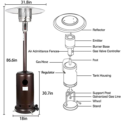 48000 BTU Patio Heater Outdoor Heater - Propane Heater with Simple Lgnition System,Patio Heaters for Outdoor Use, Propane Patio Heater Outdoor, Outdoor Heaters, Auto Shut Off Portable Outdoor Heaters.