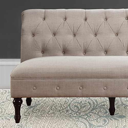 Rosevera Larkin Upholstered Tufted Fine Linen Chair Loveseat Bench with Armless Design Easy Assembly for Living Room Bedroom, Beige Sofa