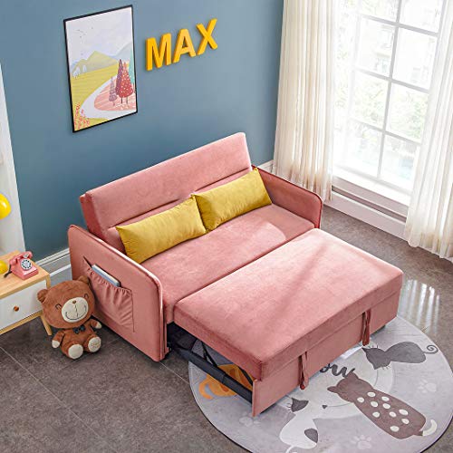 Sleeper Sofa,2 in 1 Sofa Bed,Compact Soft Velvet Sofa Bed Pull-Out Sleeper with 2 Lumbar Pillow