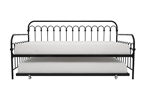 Novogratz Bright Pop Twin Metal Daybed and Trundle, Stylish & Multifunctional, Built-in Casters, Black
