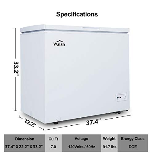 WALSH WSF70CWED01 Manual Defrost Deep Chest Freezer, Mechanical Temperature Control, 7.0 Cu.Ft, White, 7 Cu Ft