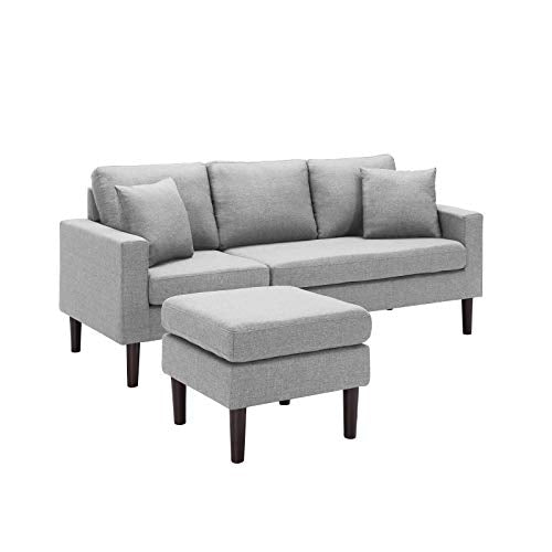 BELUPAID Convertible Sectional Sofa Couch, Modern Linen Fabric L-Shaped Upholstered Sofa with Reversible Sectional Chaise, Small Space Armchair for Apartment, Livingroom, Bedroom(Light Gray)
